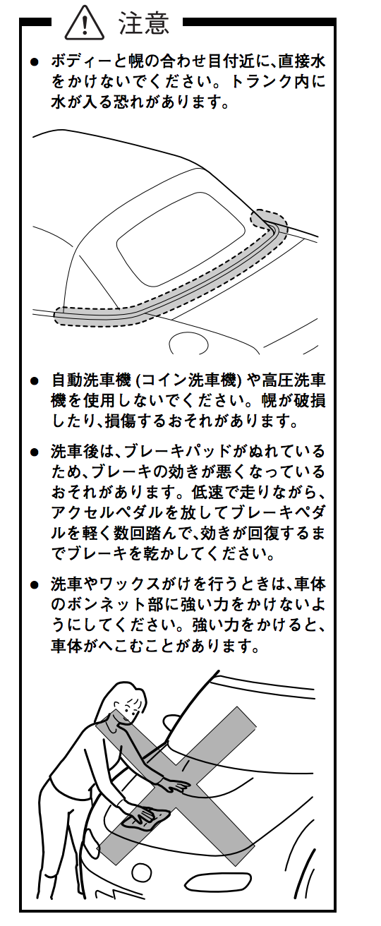 ソフトトップのロードスターは洗車機にかけない方がよい らしい